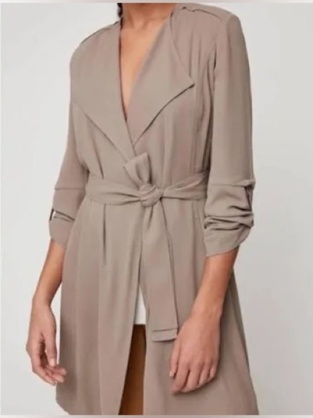 Babaton tan open blazer duster cardigan tie waist women’s small flowy trench